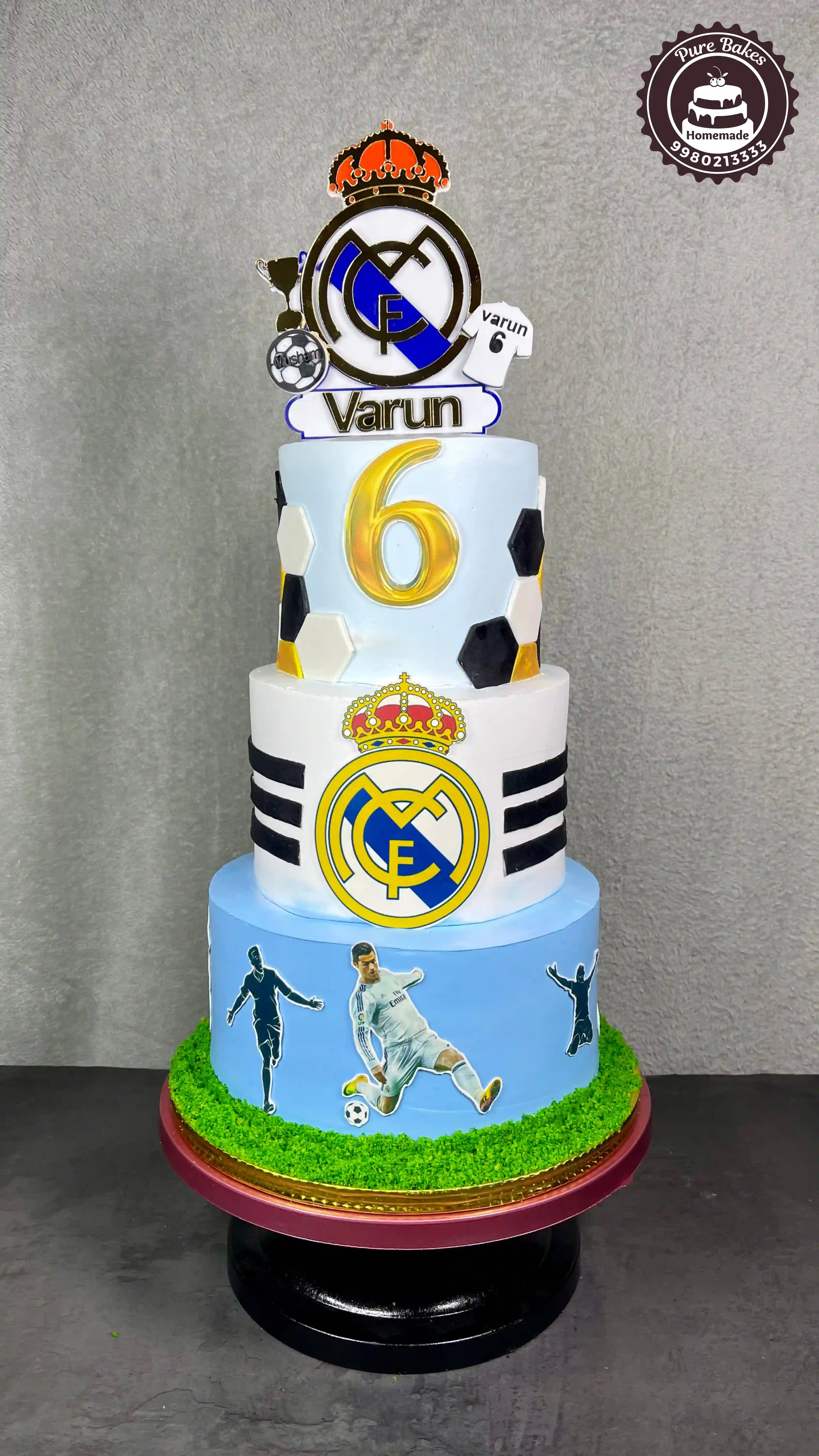 Real Madrid Football Theme Three Tier Birthday Cake Design
