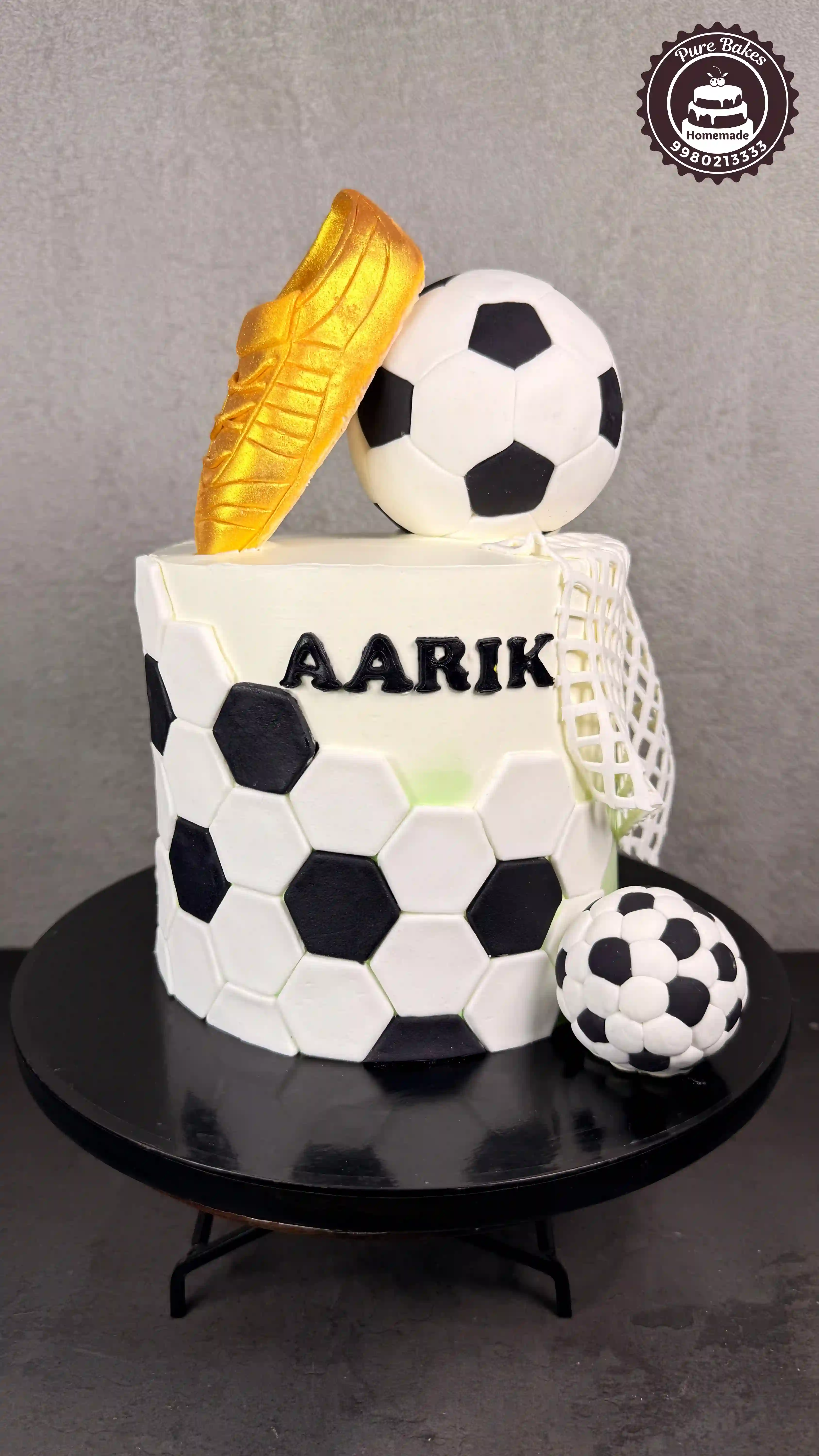 Soccer Theme Birthday Cake With Football And Golden Boot
